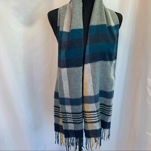 Etereo blue yellow plaid check warm fall winter soft scarf 💥 - Picture 4 of 8